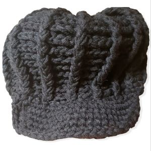 Hand-knit black beanie cap